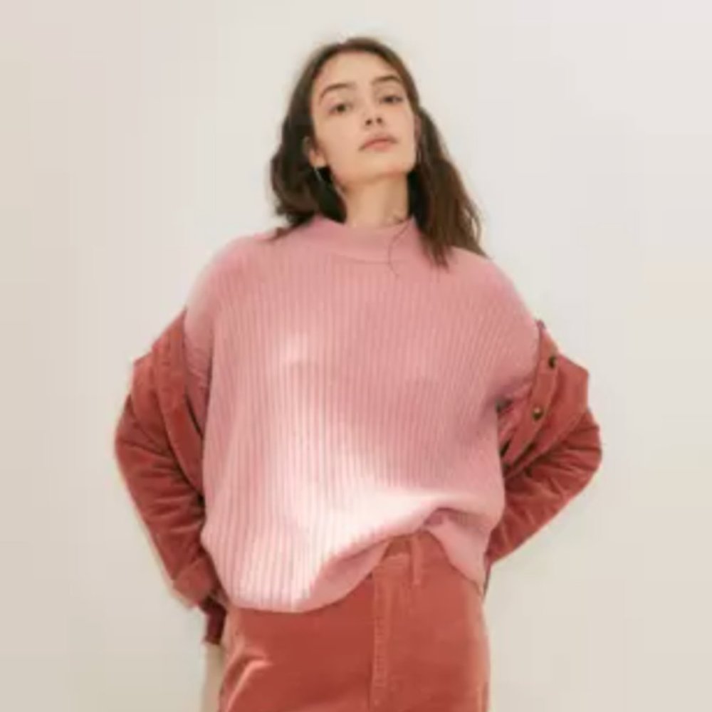 MADEWELL Cashmere Ribbed Mockneck Pullover Sweater Pink sz xs